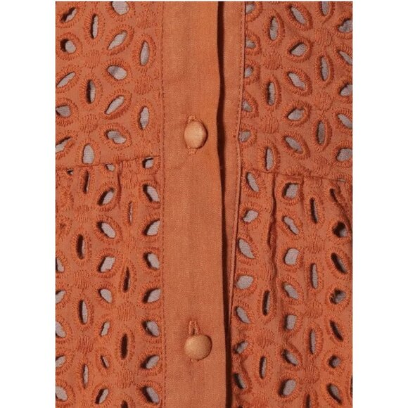 JOHANNA ORTIZ Magical Discipline Burnt Orange Eyelet Cotton Dress Size US 2 - Picture 4 of 12